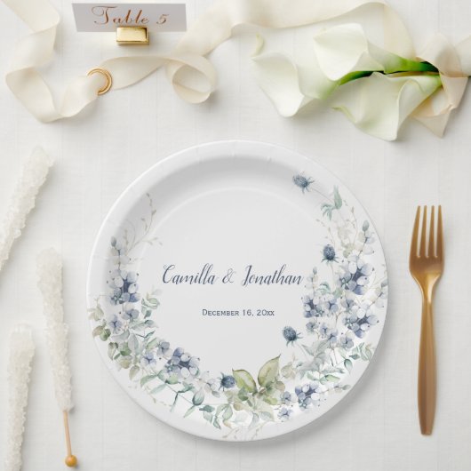 Dusty Blue Sage Green Winter Floral Wedding Pappteller (Hochzeit)