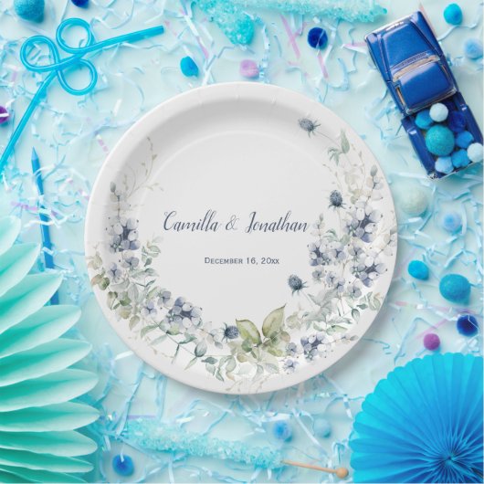 Dusty Blue Sage Green Winter Floral Wedding Pappteller (Party)