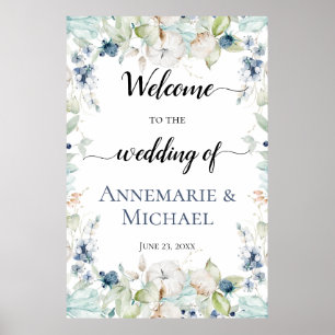 Dusty Blue Sage Green Winter Floral Wedding Poster