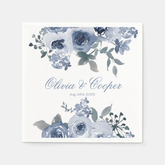 Dusty Blue Sage Watercolor Peony Wedding Serviette (Vorderseite)