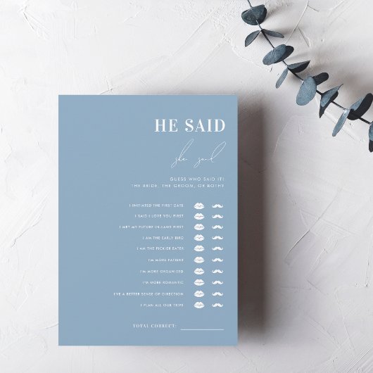 Dusty Blue sagte, sie sagte, Brautparty Game Einladung