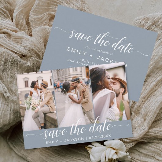 Dusty Blue Save the Date 3 Foto Elegante Moderne