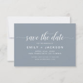 Dusty Blue Save the Date 3 Foto Elegante Moderne (Rückseite)