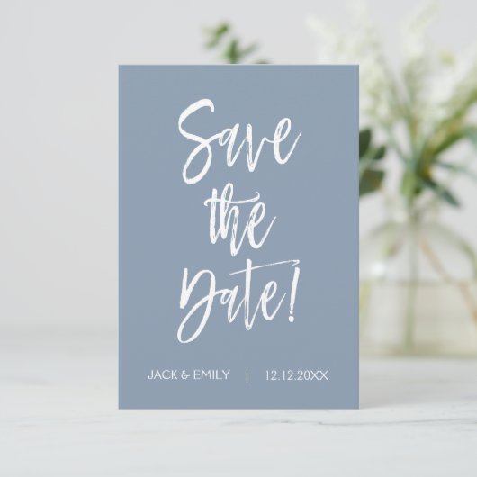 Dusty Blue Save the Date Card (Stehend Vorderseite)