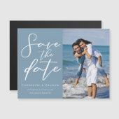 Dusty Blue Save the Date Couple Foto Magnet Card (Vorne/Hinten)