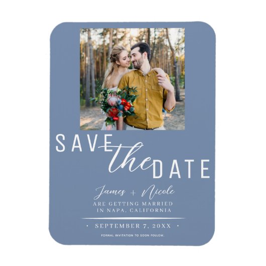 Dusty Blue Save the Date Foto Wedding Magnet (Vertikal)