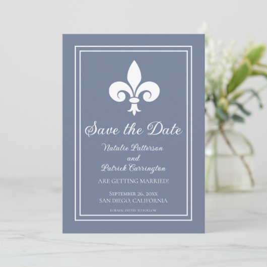 Dusty Blue Save the Date laden Einladung (Stehend Vorderseite)