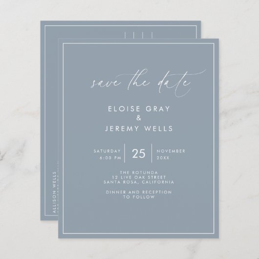 Dusty Blue Save the Date Postcard (Vorne/Hinten)