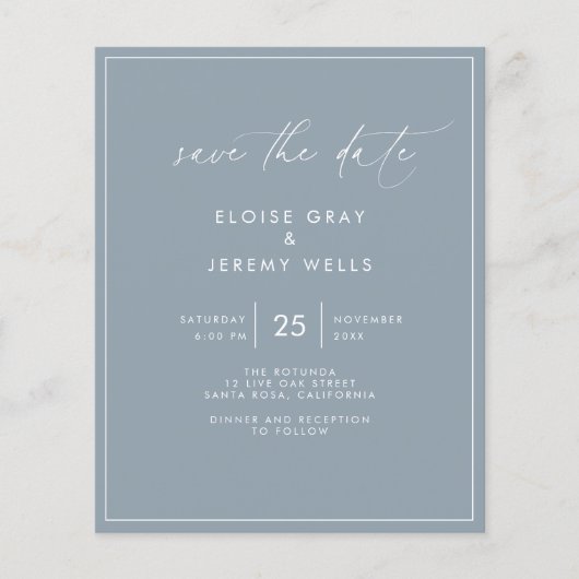 Dusty Blue Save the Date Postcard (Vorderseite)