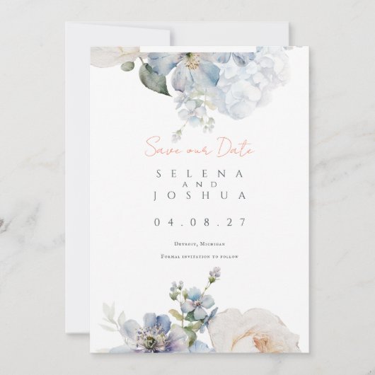 Dusty Blue Save the Date | Romantisches Pastell-De (Vorderseite)