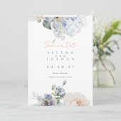Dusty Blue Save the Date | Romantisches Pastell-De (Stehend Vorderseite)