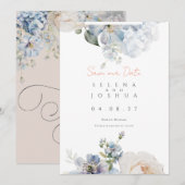 Dusty Blue Save the Date | Romantisches Pastell-De (Vorne/Hinten)