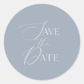 Dusty Blue Save The Date Script Wedding  Runder Aufkleber (Vorderseite)