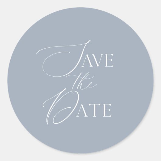Dusty Blue Save The Date Script Wedding Runder Aufkleber (Vorderseite)
