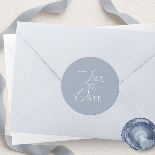 Dusty Blue Save The Date Script Wedding  Runder Aufkleber