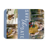 Dusty Blue Save the Date Wedding 3 Fotos Magnet (Horizontal)