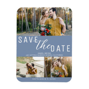 Dusty Blue Save the Date Wedding 3 Fotos Magnet