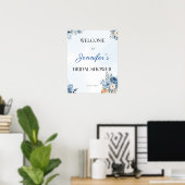 Dusty Blue Scooped Up Floral Brautparty Willkommen Poster (Heimbüro)