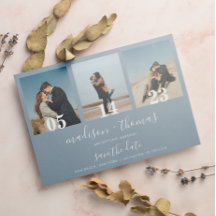 Dusty Blue Script 3 Foto Wedding Save the Date