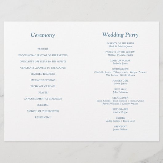 Dusty Blue Script Bi-Fold Wedding Program (Rückseite)