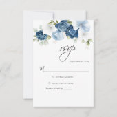 Dusty Blue Script Blumengrün Botanisch RSVP Karte (Vorderseite)