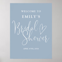 Dusty Blue Script Brautparty Begrüßungszeichen