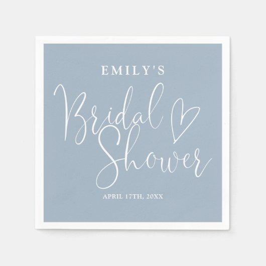 Dusty Blue Script Calligraphy Brautparty Serviette (Vorderseite)