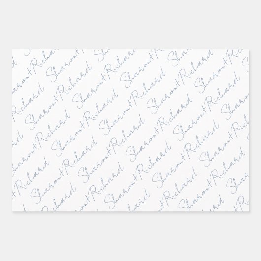 Dusty blue script calligraphy names wedding geschenkpapier set (Vorderseite 3)