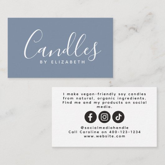 Dusty Blue Script Candle Maker Business Card Telefonnummerkarte (Vorne/Hinten)