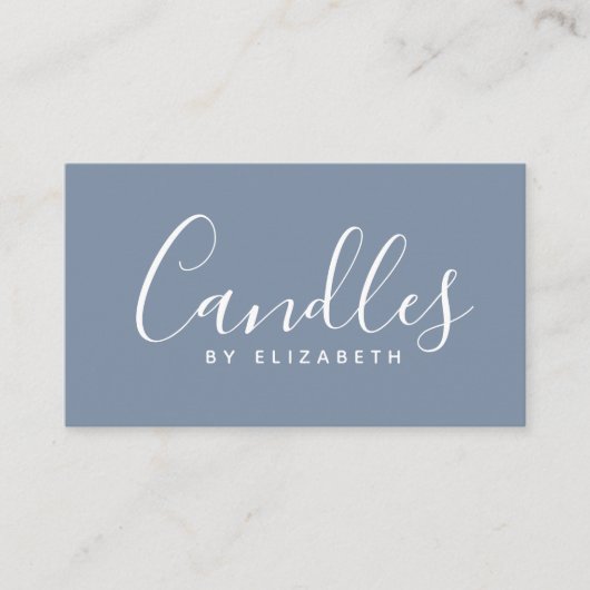 Dusty Blue Script Candle Maker Business Card Telefonnummerkarte (Vorderseite)