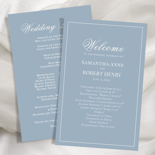 Dusty Blue Script Custom Wedding Program