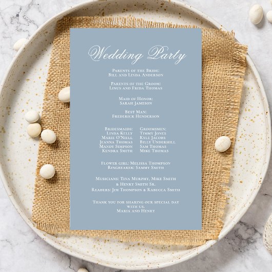 Dusty Blue Script Custom Wedding Program
