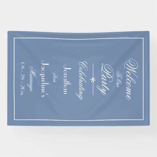 Dusty Blue Script Elegant Wedding Welcome Backgrou Banner (Horizontal)
