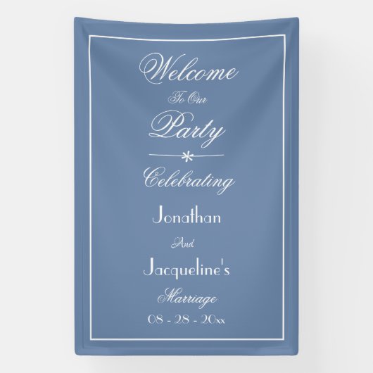 Dusty Blue Script Elegant Wedding Welcome Backgrou Banner (Vertikal)
