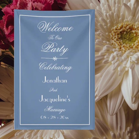 Dusty Blue Script Elegant Wedding Welcome Backgrou Banner