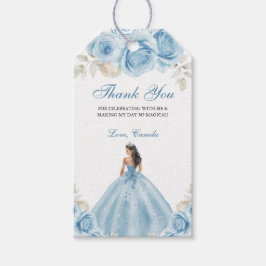 Dusty Blue Script Floral Princess Quinceañera Geschenkanhänger