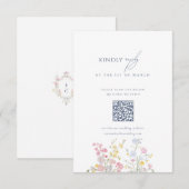 Dusty blue Script Floral Wildflower QR Code RSVP Karte (Vorne/Hinten)