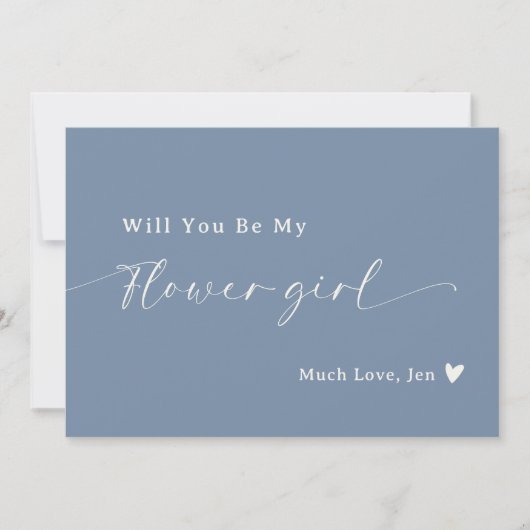 Dusty Blue Script Flower Girl Vorschlag Card Einladung (Vorderseite)