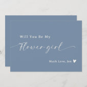 Dusty Blue Script Flower Girl Vorschlag Card Einladung (Vorne/Hinten)