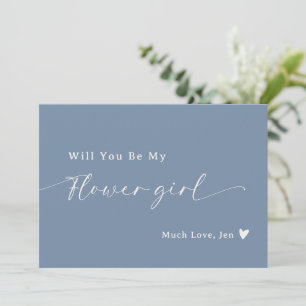 Dusty Blue Script Flower Girl Vorschlag Card Einladung