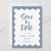 Dusty Blue Script Foto Save the Date Einladung (Vorderseite)