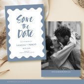 Dusty Blue Script Foto Save the Date Einladung