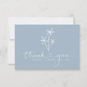 Dusty Blue Script Heart Boho Wedding Dankeskarte (Vorderseite)