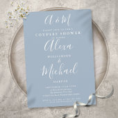 Dusty Blue Script Monogram Couples Polterabend Einladung