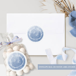 Dusty Blue Script Monogram Umschlag Aufkleber/Gevo Runder Aufkleber
