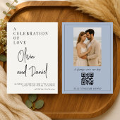 Dusty Blue Script Photo QR Code Wedding Einladung