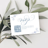 Dusty Blue Script QR Code Wedding RSVP Card Karte