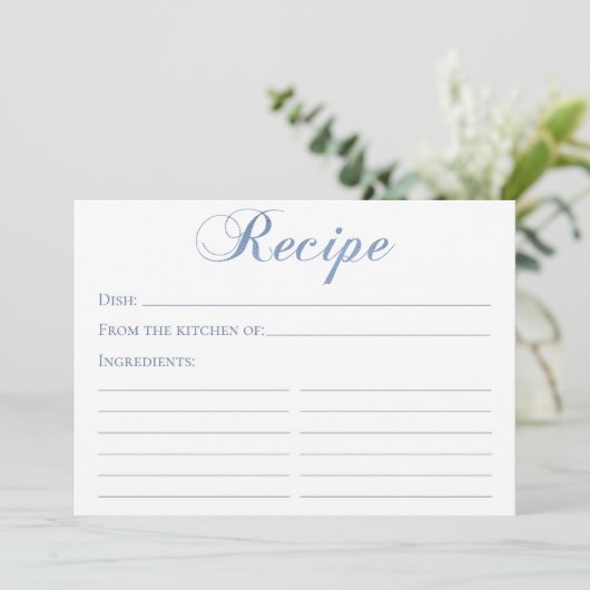 Dusty Blue Script Recipe Card (Stehend Vorderseite)