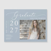 Dusty Blue Script School Graduate Foto Magnet (Vorderseite)