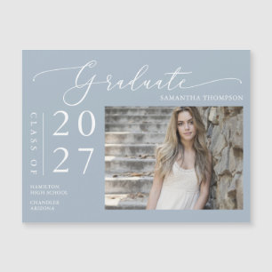 Dusty Blue Script School Graduate Foto Magnet